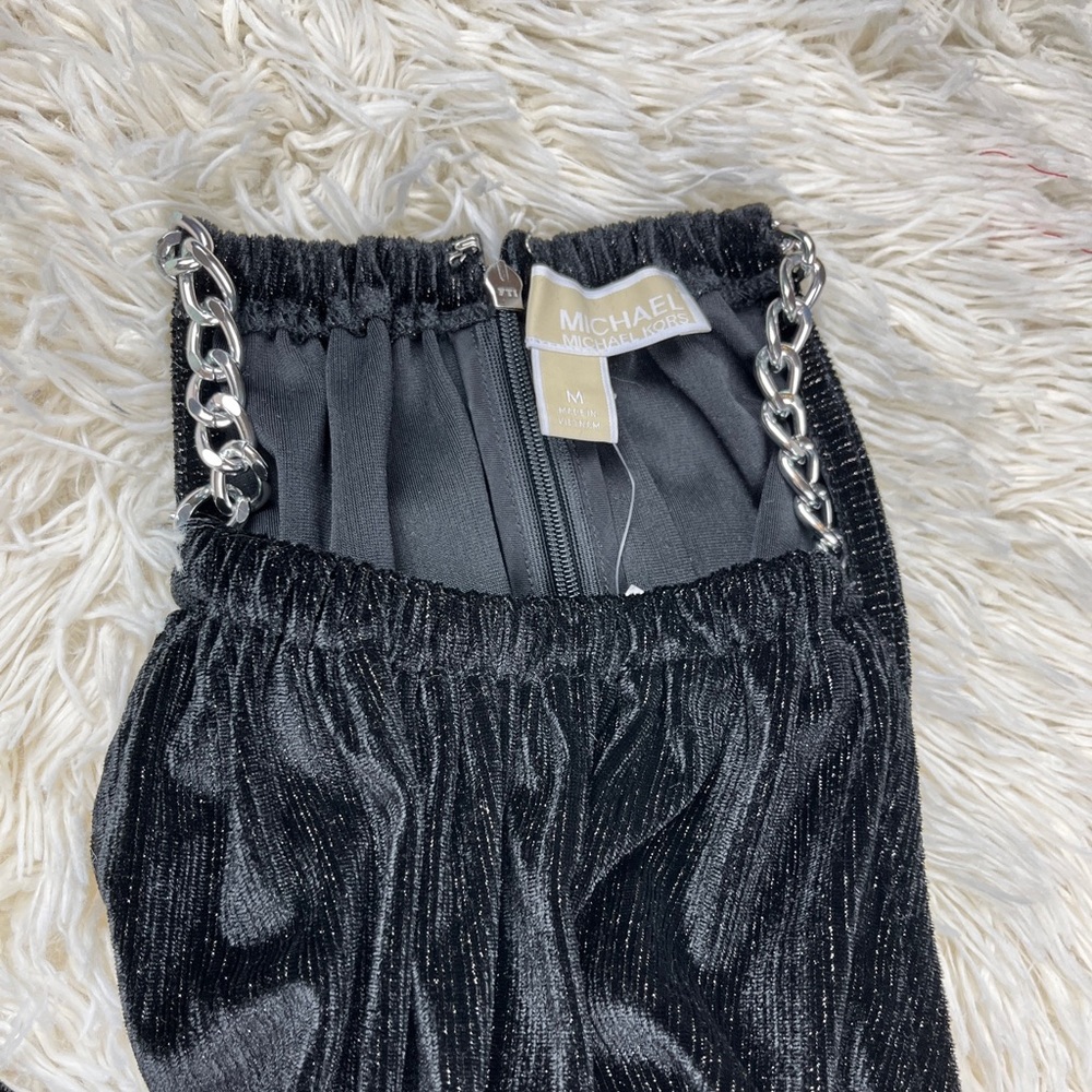NWT Michael Kors Black Velvet Gold Glitter Sleeveless High Neck Dress - Size M